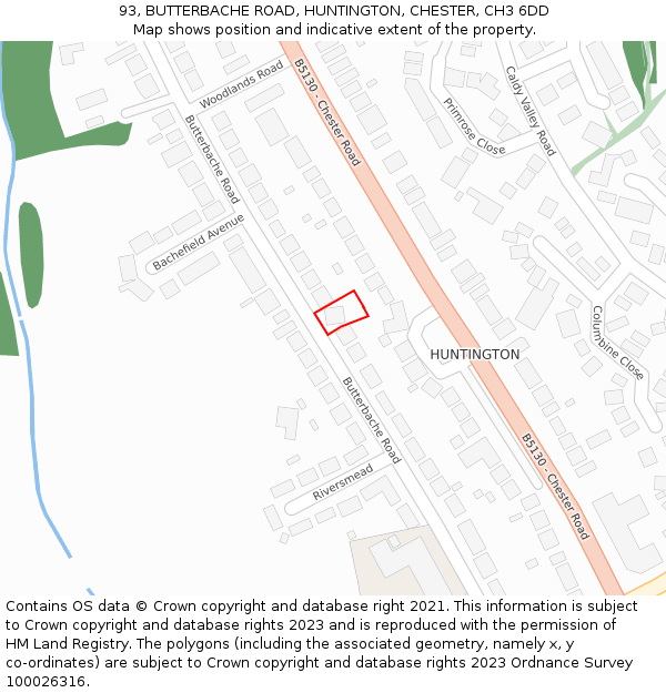 93, BUTTERBACHE ROAD, HUNTINGTON, CHESTER, CH3 6DD: Location map and indicative extent of plot