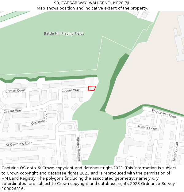93, CAESAR WAY, WALLSEND, NE28 7JL: Location map and indicative extent of plot