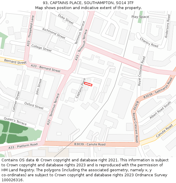 93, CAPTAINS PLACE, SOUTHAMPTON, SO14 3TF: Location map and indicative extent of plot