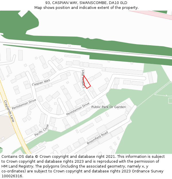 93, CASPIAN WAY, SWANSCOMBE, DA10 0LD: Location map and indicative extent of plot