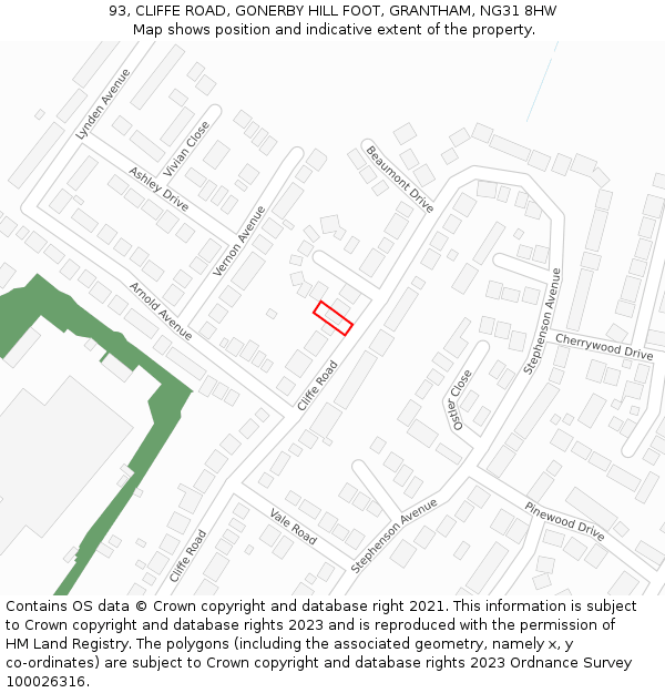 93, CLIFFE ROAD, GONERBY HILL FOOT, GRANTHAM, NG31 8HW: Location map and indicative extent of plot