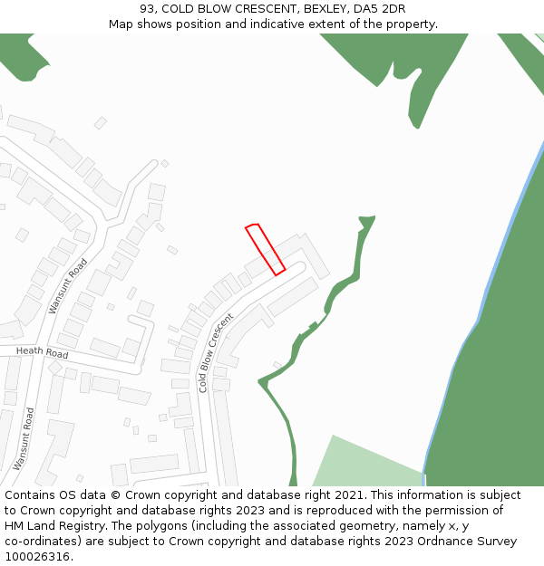 93, COLD BLOW CRESCENT, BEXLEY, DA5 2DR: Location map and indicative extent of plot