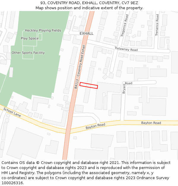 93, COVENTRY ROAD, EXHALL, COVENTRY, CV7 9EZ: Location map and indicative extent of plot