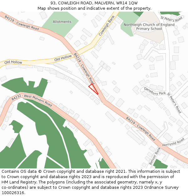 93, COWLEIGH ROAD, MALVERN, WR14 1QW: Location map and indicative extent of plot