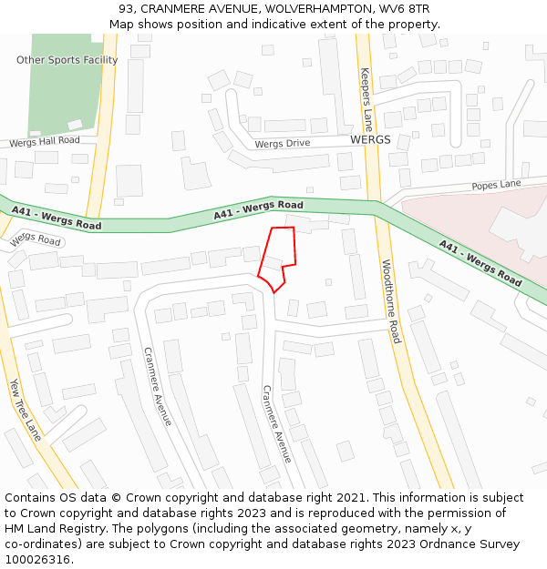 93, CRANMERE AVENUE, WOLVERHAMPTON, WV6 8TR: Location map and indicative extent of plot