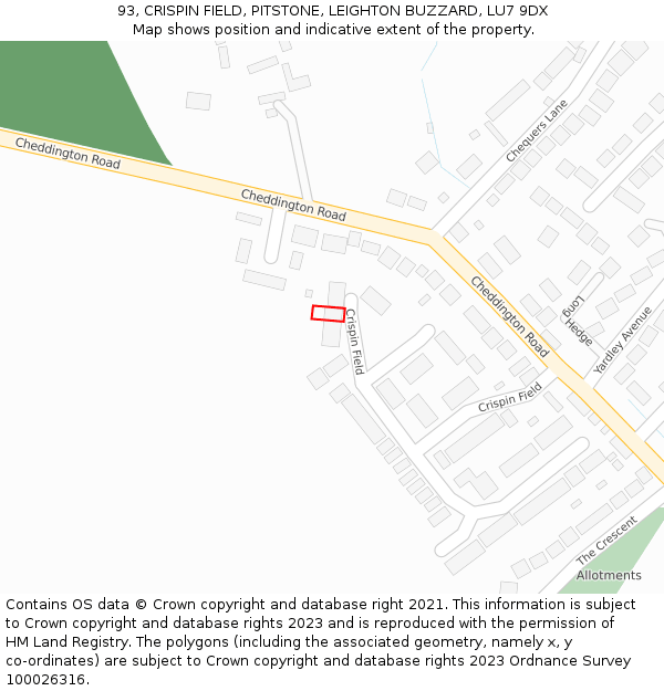 93, CRISPIN FIELD, PITSTONE, LEIGHTON BUZZARD, LU7 9DX: Location map and indicative extent of plot