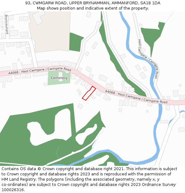 93, CWMGARW ROAD, UPPER BRYNAMMAN, AMMANFORD, SA18 1DA: Location map and indicative extent of plot