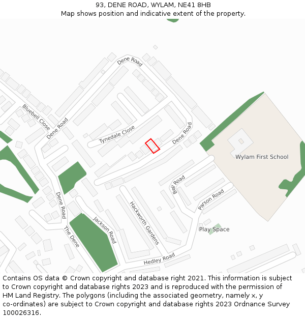93, DENE ROAD, WYLAM, NE41 8HB: Location map and indicative extent of plot