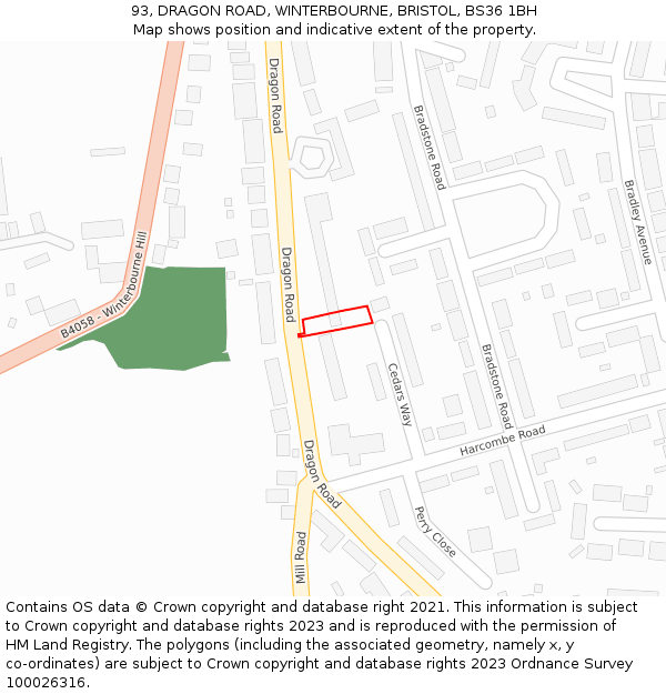 93, DRAGON ROAD, WINTERBOURNE, BRISTOL, BS36 1BH: Location map and indicative extent of plot