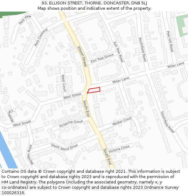 93, ELLISON STREET, THORNE, DONCASTER, DN8 5LJ: Location map and indicative extent of plot