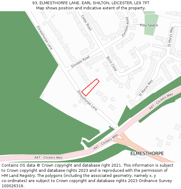 93, ELMESTHORPE LANE, EARL SHILTON, LEICESTER, LE9 7PT: Location map and indicative extent of plot