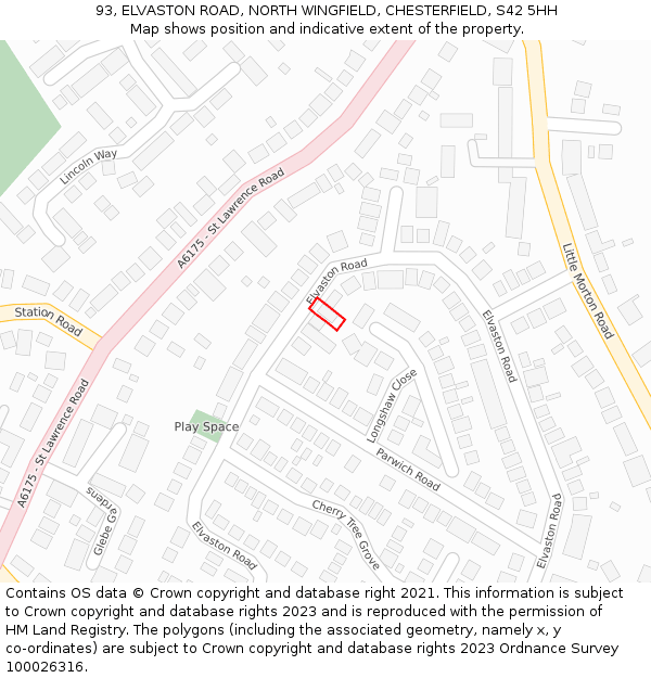 93, ELVASTON ROAD, NORTH WINGFIELD, CHESTERFIELD, S42 5HH: Location map and indicative extent of plot