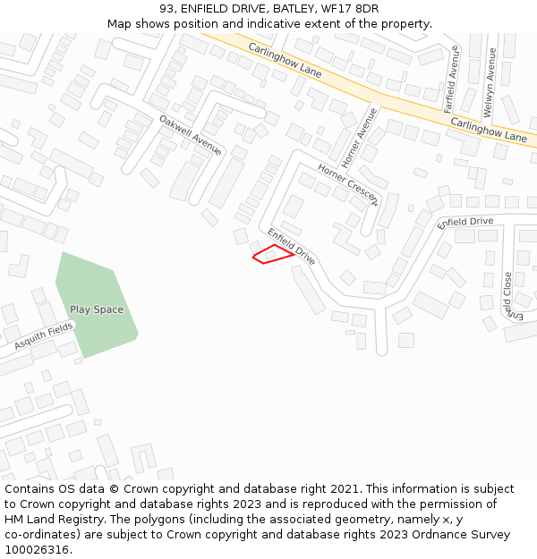 93, ENFIELD DRIVE, BATLEY, WF17 8DR: Location map and indicative extent of plot