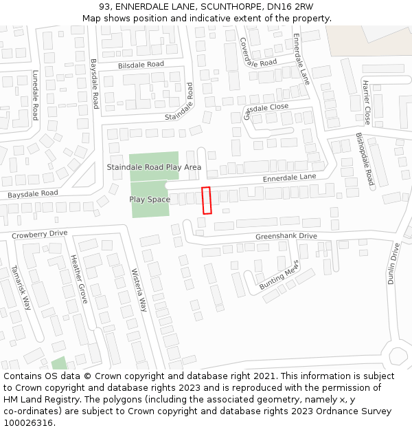 93, ENNERDALE LANE, SCUNTHORPE, DN16 2RW: Location map and indicative extent of plot