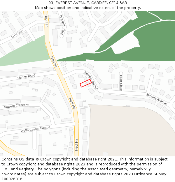 93, EVEREST AVENUE, CARDIFF, CF14 5AR: Location map and indicative extent of plot