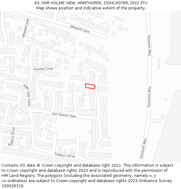 93, FAIR HOLME VIEW, ARMTHORPE, DONCASTER, DN3 3TU: Location map and indicative extent of plot