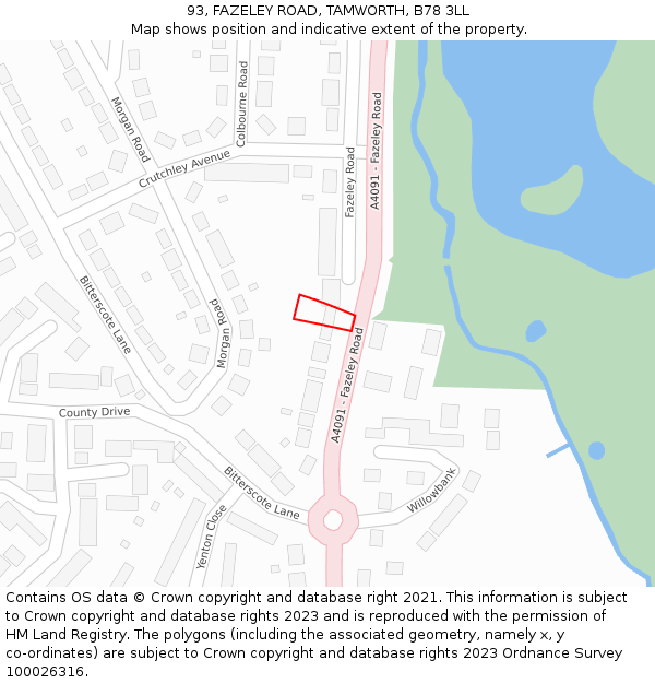 93, FAZELEY ROAD, TAMWORTH, B78 3LL: Location map and indicative extent of plot