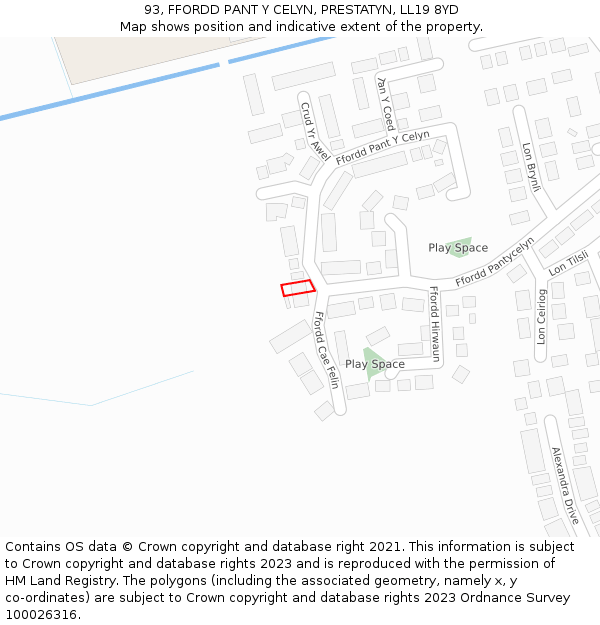 93, FFORDD PANT Y CELYN, PRESTATYN, LL19 8YD: Location map and indicative extent of plot