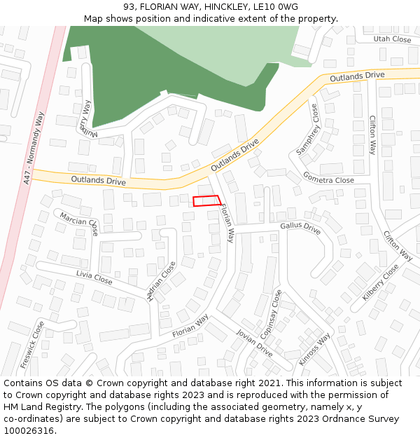 93, FLORIAN WAY, HINCKLEY, LE10 0WG: Location map and indicative extent of plot