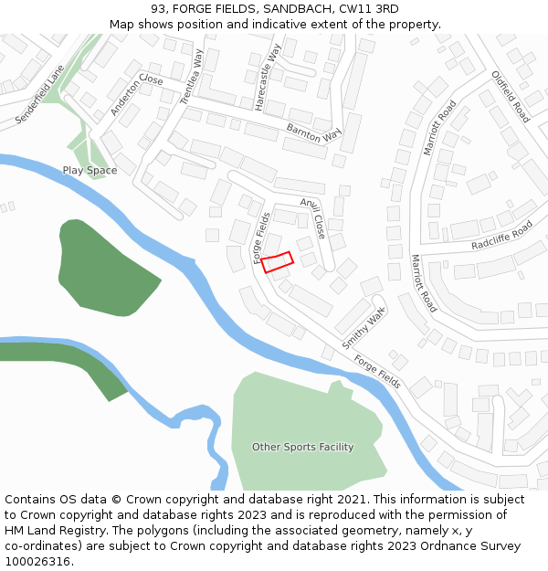 93, FORGE FIELDS, SANDBACH, CW11 3RD: Location map and indicative extent of plot