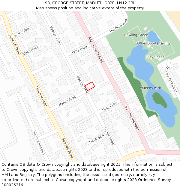 93, GEORGE STREET, MABLETHORPE, LN12 2BL: Location map and indicative extent of plot