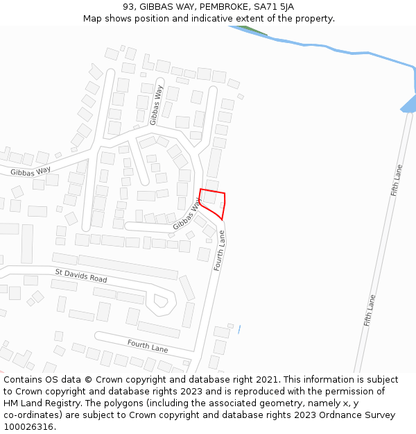 93, GIBBAS WAY, PEMBROKE, SA71 5JA: Location map and indicative extent of plot