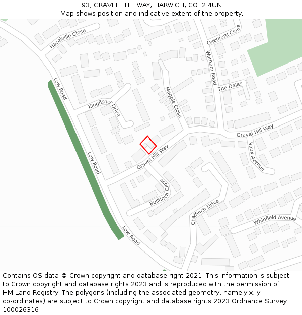 93, GRAVEL HILL WAY, HARWICH, CO12 4UN: Location map and indicative extent of plot