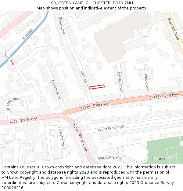 93, GREEN LANE, CHICHESTER, PO19 7NU: Location map and indicative extent of plot