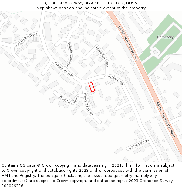 93, GREENBARN WAY, BLACKROD, BOLTON, BL6 5TE: Location map and indicative extent of plot