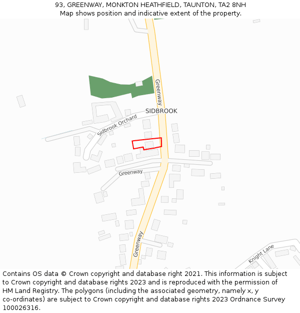 93, GREENWAY, MONKTON HEATHFIELD, TAUNTON, TA2 8NH: Location map and indicative extent of plot