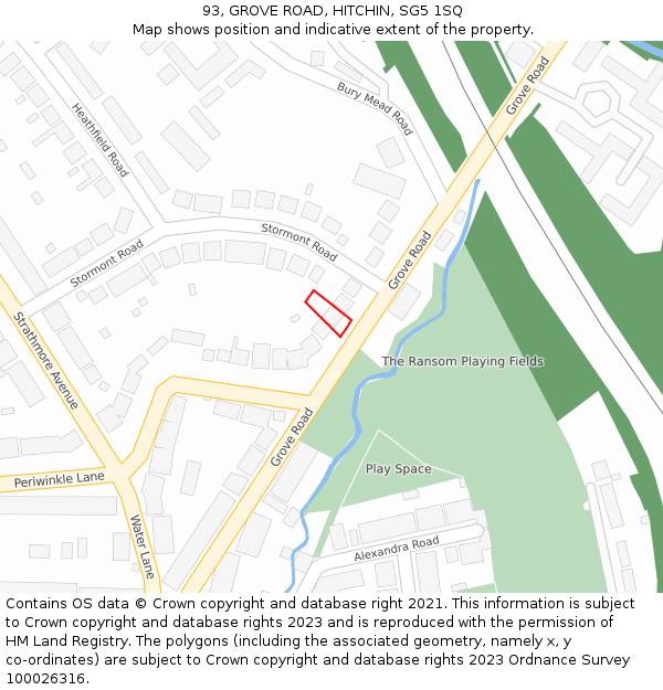 93, GROVE ROAD, HITCHIN, SG5 1SQ: Location map and indicative extent of plot