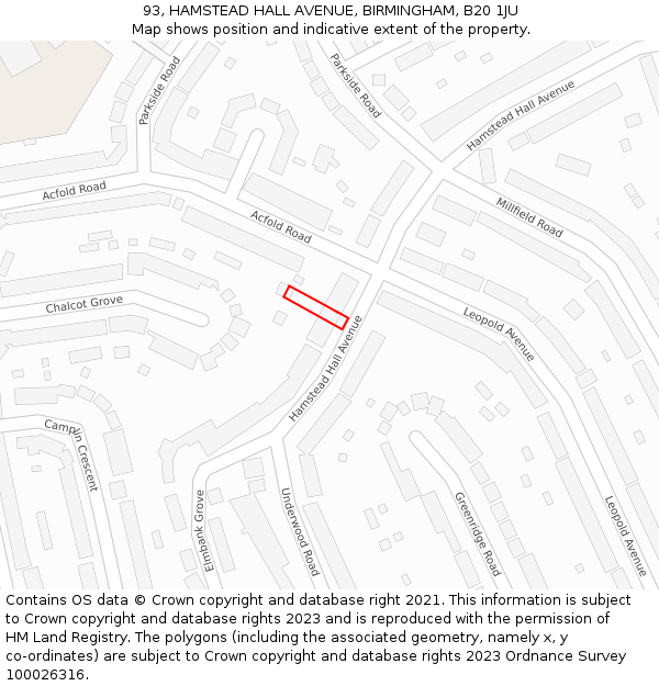 93, HAMSTEAD HALL AVENUE, BIRMINGHAM, B20 1JU: Location map and indicative extent of plot