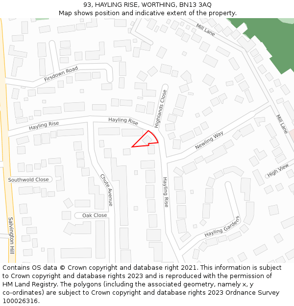 93, HAYLING RISE, WORTHING, BN13 3AQ: Location map and indicative extent of plot