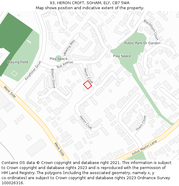 93, HERON CROFT, SOHAM, ELY, CB7 5WA: Location map and indicative extent of plot