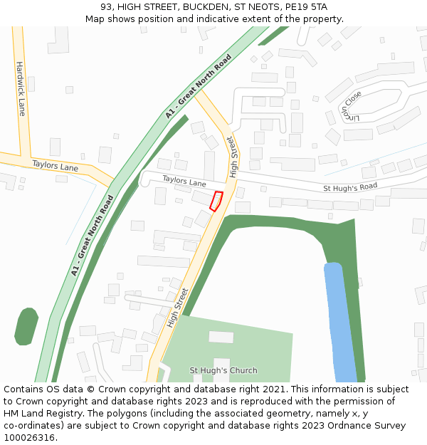 93, HIGH STREET, BUCKDEN, ST NEOTS, PE19 5TA: Location map and indicative extent of plot