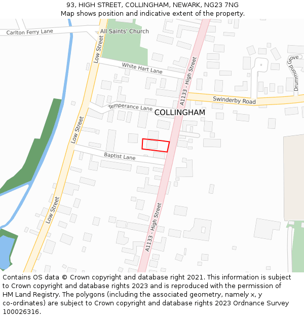 93, HIGH STREET, COLLINGHAM, NEWARK, NG23 7NG: Location map and indicative extent of plot