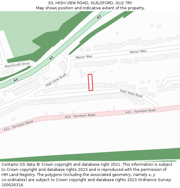 93, HIGH VIEW ROAD, GUILDFORD, GU2 7RY: Location map and indicative extent of plot