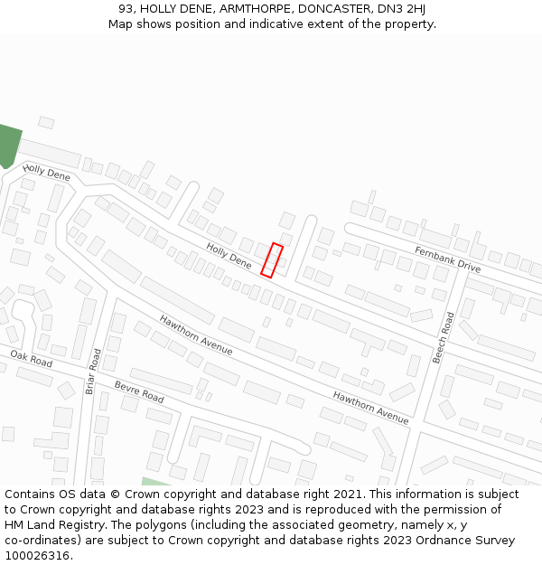 93, HOLLY DENE, ARMTHORPE, DONCASTER, DN3 2HJ: Location map and indicative extent of plot