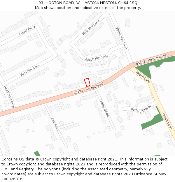 93, HOOTON ROAD, WILLASTON, NESTON, CH64 1SQ: Location map and indicative extent of plot