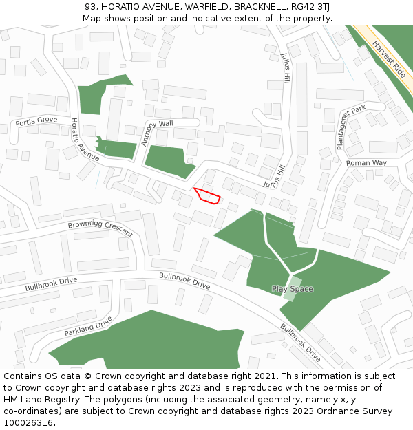 93, HORATIO AVENUE, WARFIELD, BRACKNELL, RG42 3TJ: Location map and indicative extent of plot