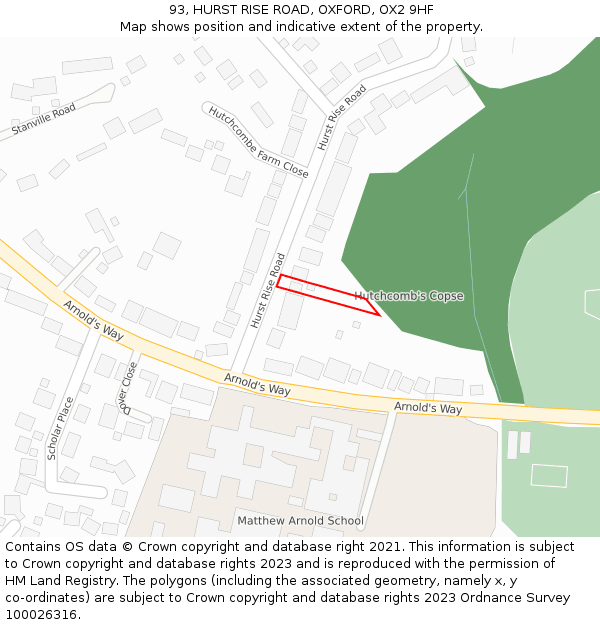 93, HURST RISE ROAD, OXFORD, OX2 9HF: Location map and indicative extent of plot