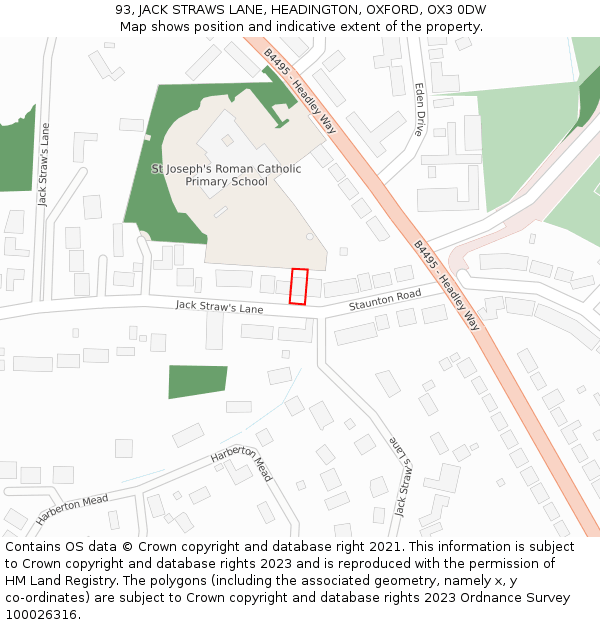 93, JACK STRAWS LANE, HEADINGTON, OXFORD, OX3 0DW: Location map and indicative extent of plot