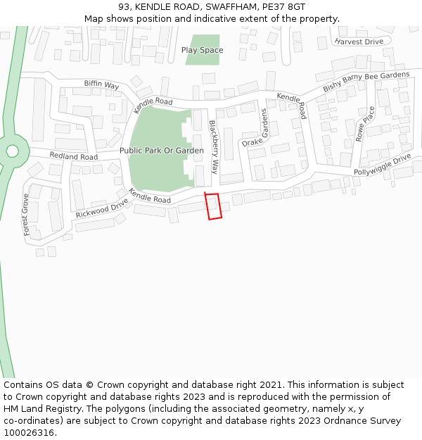 93, KENDLE ROAD, SWAFFHAM, PE37 8GT: Location map and indicative extent of plot