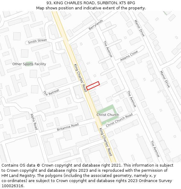 93, KING CHARLES ROAD, SURBITON, KT5 8PG: Location map and indicative extent of plot