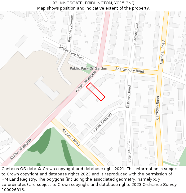 93, KINGSGATE, BRIDLINGTON, YO15 3NQ: Location map and indicative extent of plot