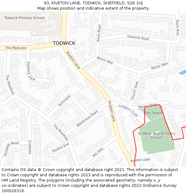 93, KIVETON LANE, TODWICK, SHEFFIELD, S26 1HJ: Location map and indicative extent of plot