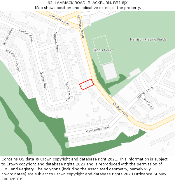 93, LAMMACK ROAD, BLACKBURN, BB1 8JX: Location map and indicative extent of plot