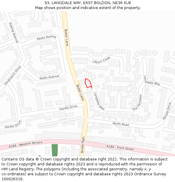 93, LANGDALE WAY, EAST BOLDON, NE36 0UE: Location map and indicative extent of plot