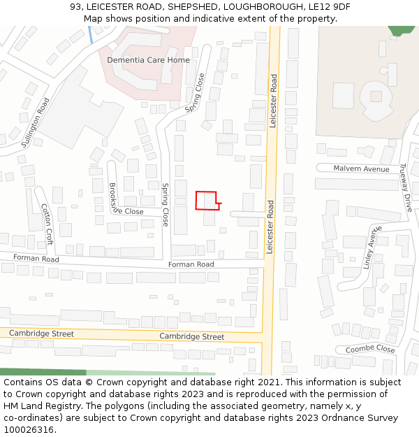 93, LEICESTER ROAD, SHEPSHED, LOUGHBOROUGH, LE12 9DF: Location map and indicative extent of plot