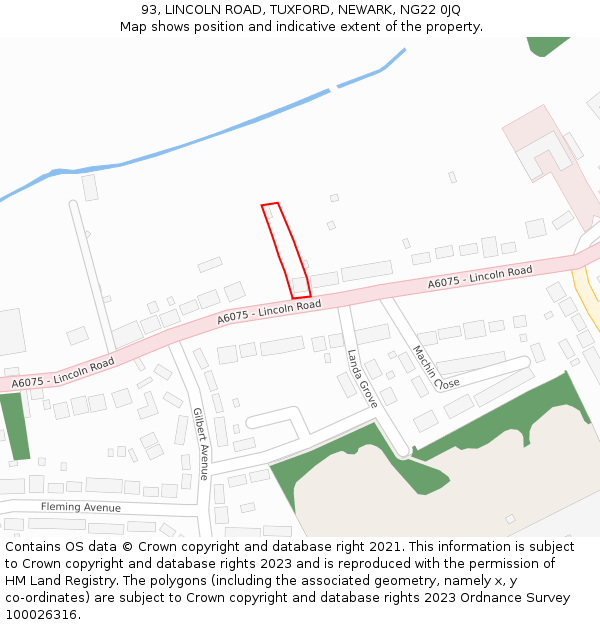 93, LINCOLN ROAD, TUXFORD, NEWARK, NG22 0JQ: Location map and indicative extent of plot